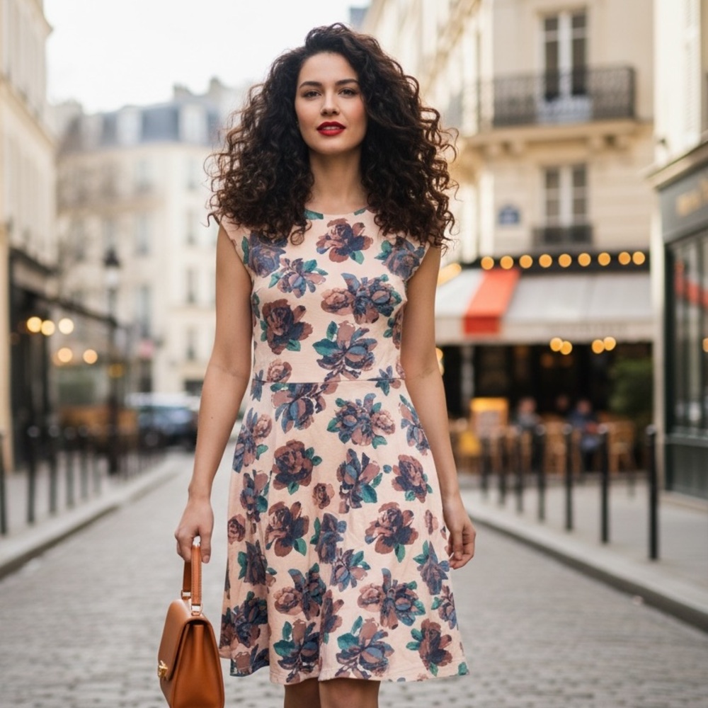 Talula Aritzia Cabbage Rose Keyhole Back Skater Dress Cotton Spandex Size M